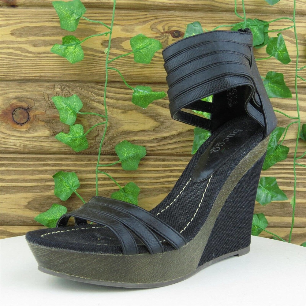 Bucco Women Ankle Strap Shoes Eagly Black Synthetic‎ Zip Size 8 Medium (B, M)